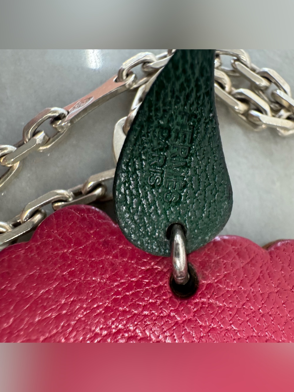 !SOLD! Hermes Leather Raspberry Bag Charm Keychain - Picture 4 of 8